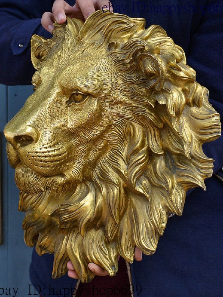 Art Craft Lion - รูปปั้นหัวสิงโตทำจากทองเหลืองทองแดงของจีนขนาด42ซม. รูปปั้นศิลปะและงานฝีมือจากฮวงจุ้ย
