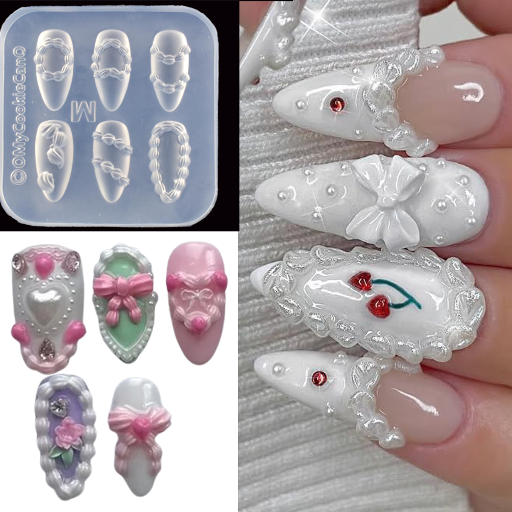 Art Craft Template - แม่พิมพ์ซิลิโคนสำหรับทำเล็บลายครีมฝรั่งเศส 3 มิติ 1 ชิ้น ลายโซ่ครีมแบบนูน