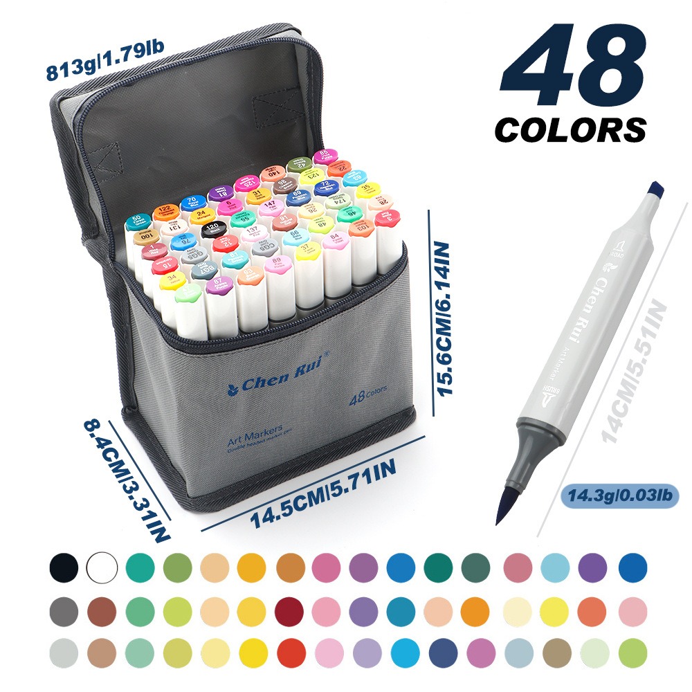 Alcohol Ink Set - ชุดปากกามาร์คเกอร์แอลกอฮอล์แบบพกพา 48/60 ชิ้น ปากกาหัวคู่ หัวพู่กัน หัวตัด