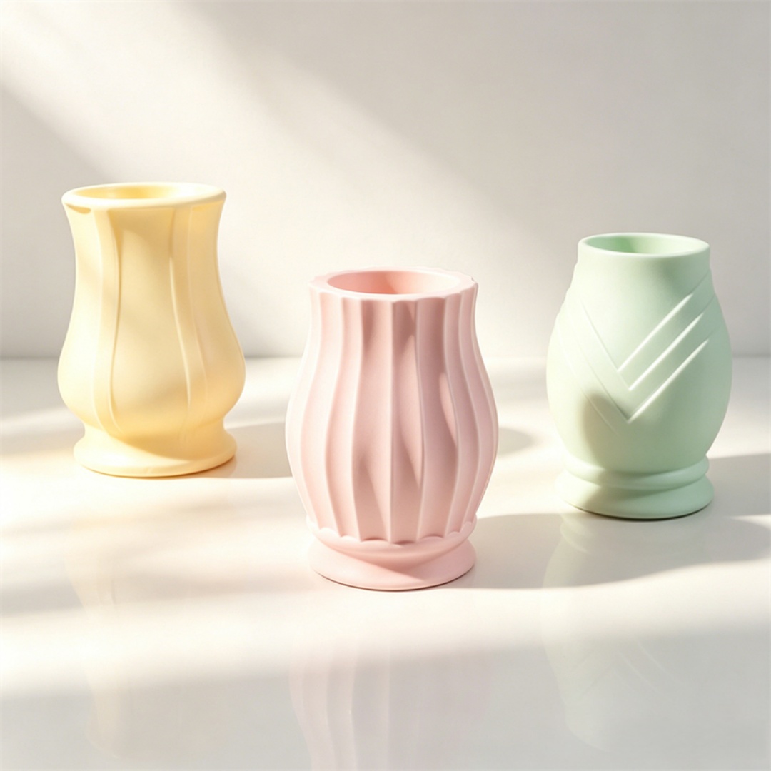 Art Craft Vase - แม่พิมพ์ซิลิโคนลายลายนูน รูปทรงแจกันโค้ง สำหรับดอกไม้แห้ง ตกแต่งบ้าน ทำจากเรซิ่น คอนกรีต