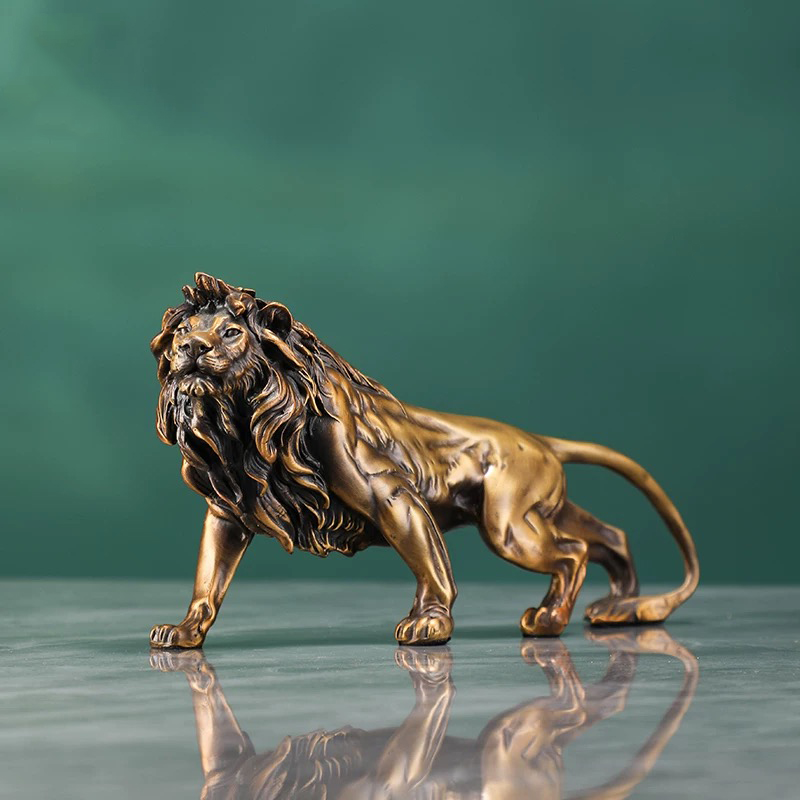 Art Craft Lion - เครื่องประดับประติมากรรมสิงโตทองแดง, งานฝีมือทองเหลือง, ตกแต่งโต๊ะทำงานในสำนักงาน, รูปปั้นสิงโตสัตว์, งานศิลปะสุดหรู, ของขวัญศิลปะสร้างสรรค์
