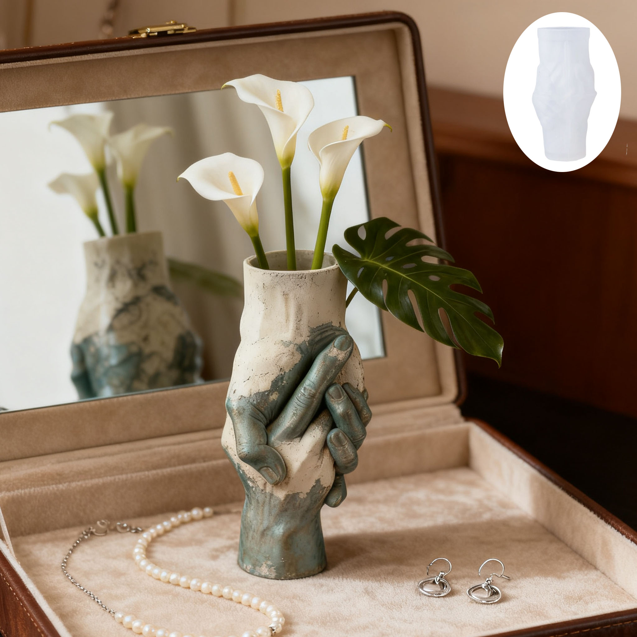 Art Craft Vase - แม่พิมพ์ซิลิโคนรูปแจกันมือถือแบบศิลปะ: พื้นผิววินเทจ + ดีไซน์แบบถือด้วยมือ แจกันดอกไม้ตกแต่ง DIY