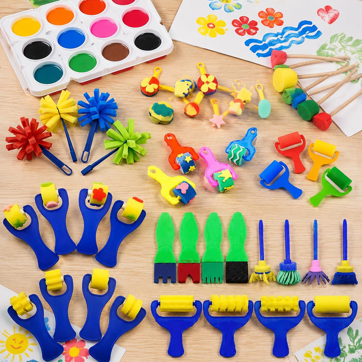 Art Craft Workshop - ชุดฟองน้ำและแปรงทาสีแบบรวม – ฟองน้ำหลากหลายขนาด 12/22/30/48 ชิ้น สำหรับสตูดิโอศิลปะ