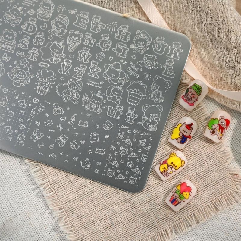 Art Craft Template - R3MC สแตนเลสแผ่นปั๊มเล็บลายหมีที่ละเอียดอ่อน Crafting แม่แบบสำหรับตกแต่งที่สร้างสรรค์