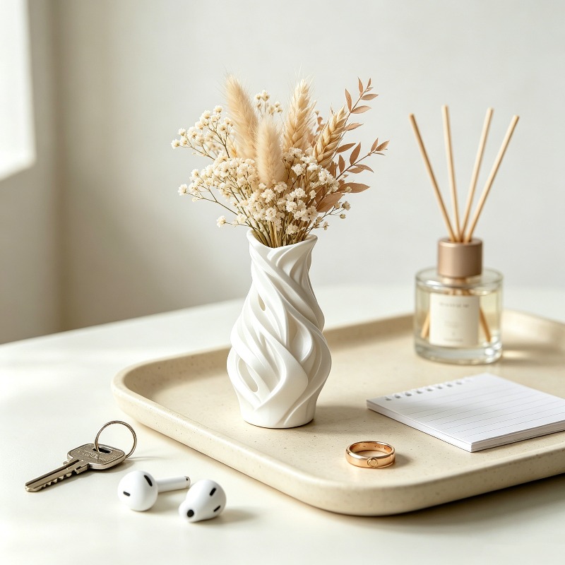 แจกันลายคลื่นพิมพ์ 3 มิติ สีขา - Art Craft Vase บทวิจารณ์และราคา
